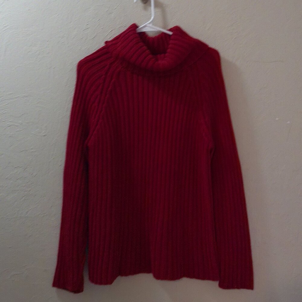 New York & Company Ribbed Turtleneck Sweater Women’s XL Red Chunky Knit Cozy